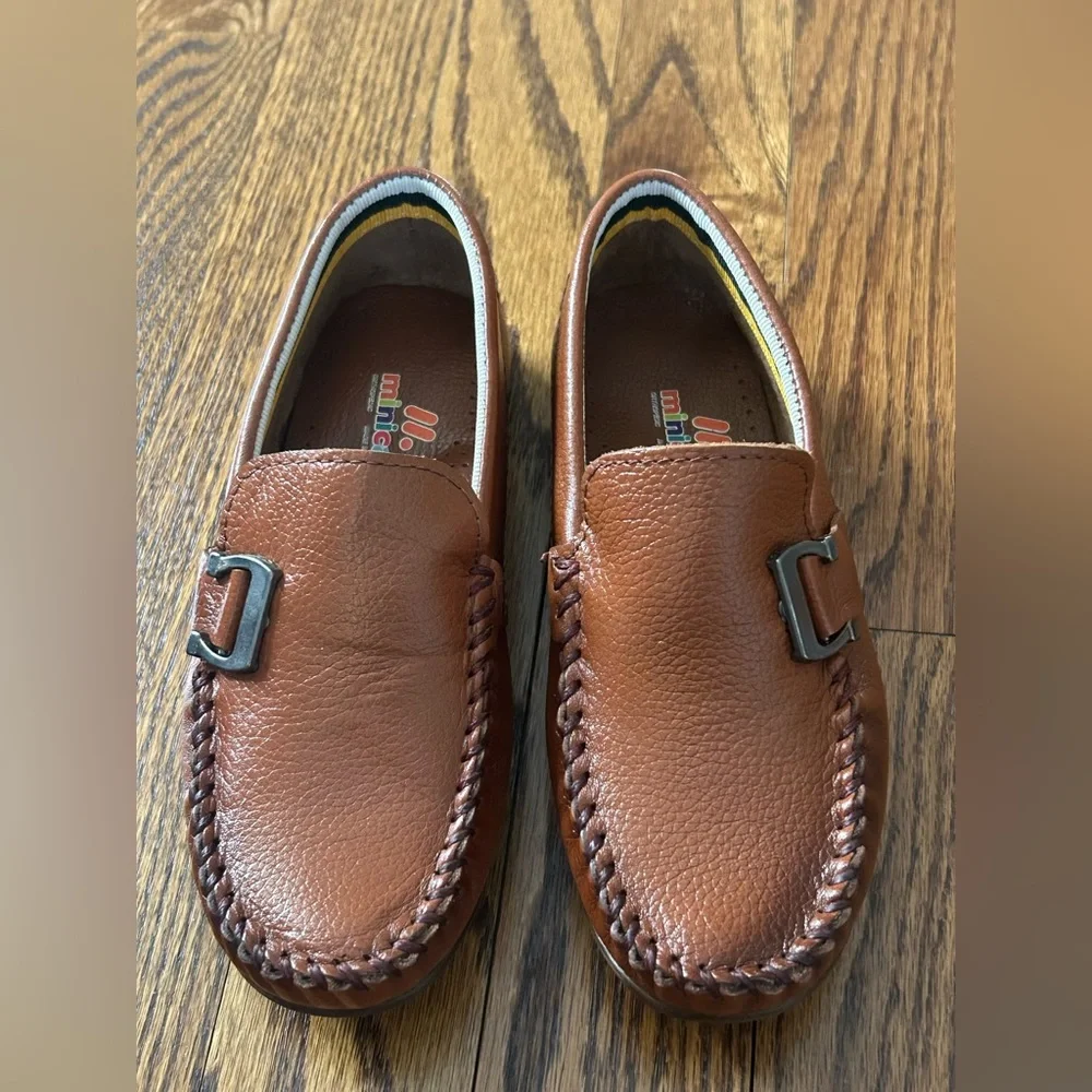 Minican Boys Brown Moc Toe Loafers Slip-On Dress Shoes EU 30